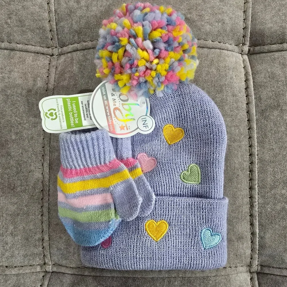NWT Toby & Me Infant Pom Hat and Mitten Set